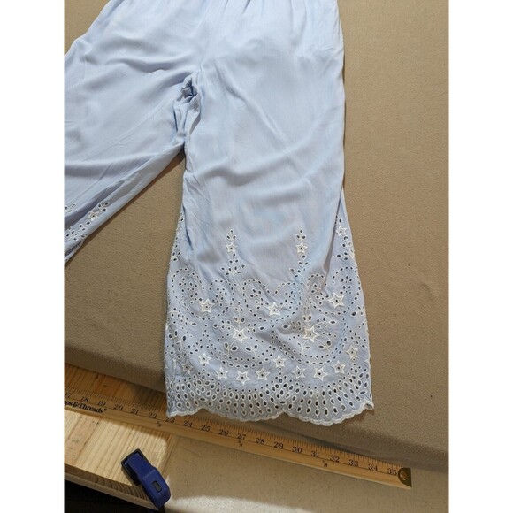 Topshop Jumpsuit Women's Blue Eyelet Viscose Spaghetti Straps Size 8 - Picture 6 of 14